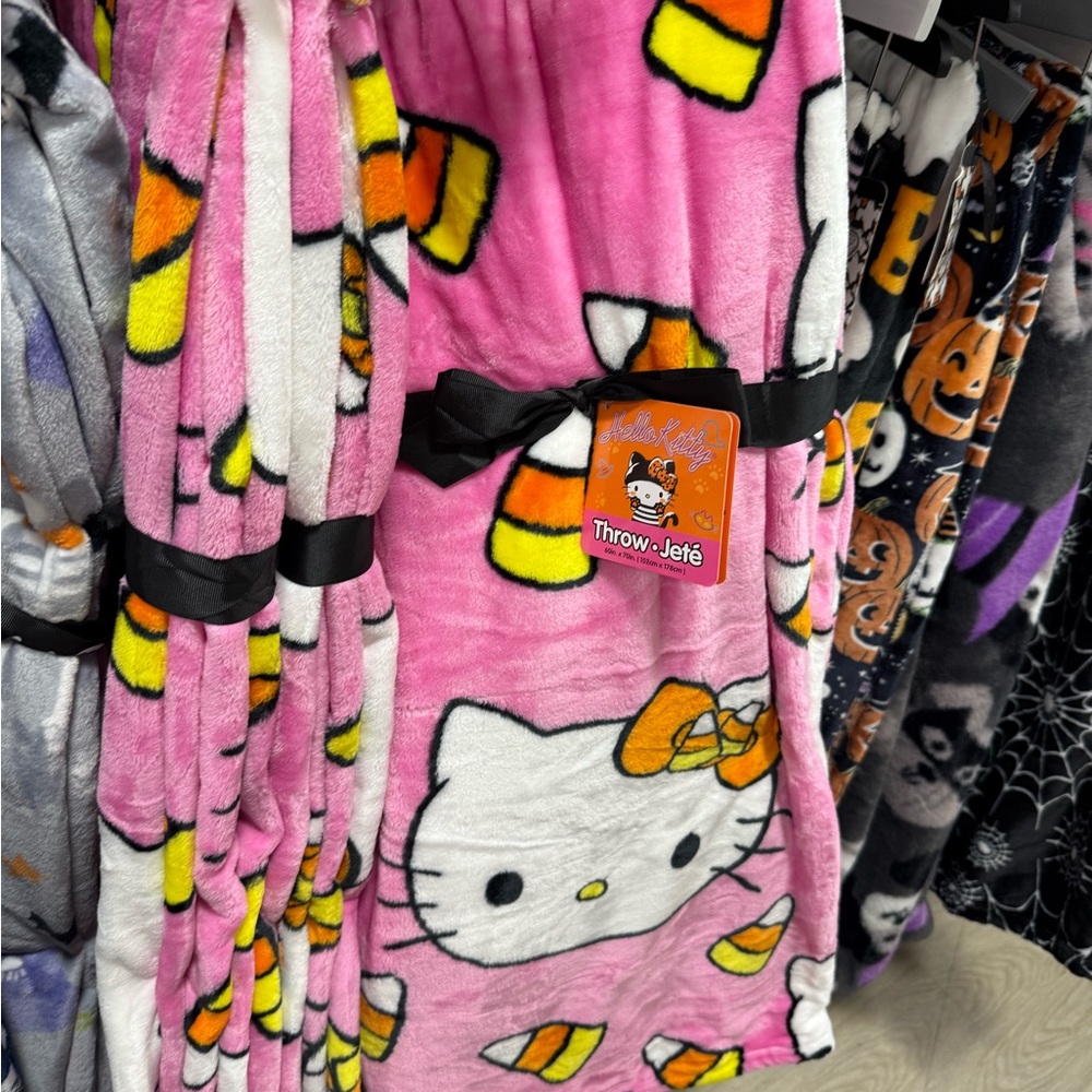 Hello Kitty Pink Candy corn throw Blanket NWT